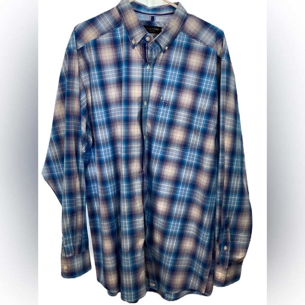Ariat Men's Pro Series Geron Classic Fit Shirt. SZ XL. Blue/White Plaid.EUC